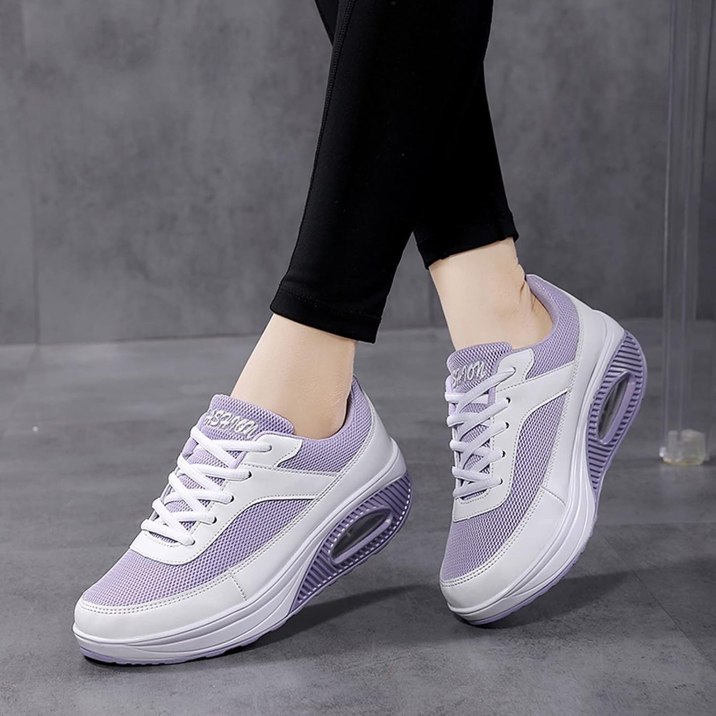 Fashion Fitness Walking Sneaker- RQWEIN Ladies Toning Rocker Shoes Womens Mesh Slip on Wedges Tennis Platform Sneakers(02#Purple,8.5