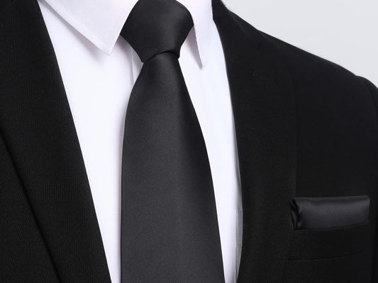 Mens Solid Color Ties Formal Satin Necktie and Pocket Square Set Classic Wedding Business Tie & Handkerchief
