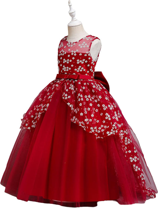 Flower Girl Dresses for Wedding Pageant Princess Dresses for Girls 1/4 Sleeves Ball Gown for Girls Party Dresses