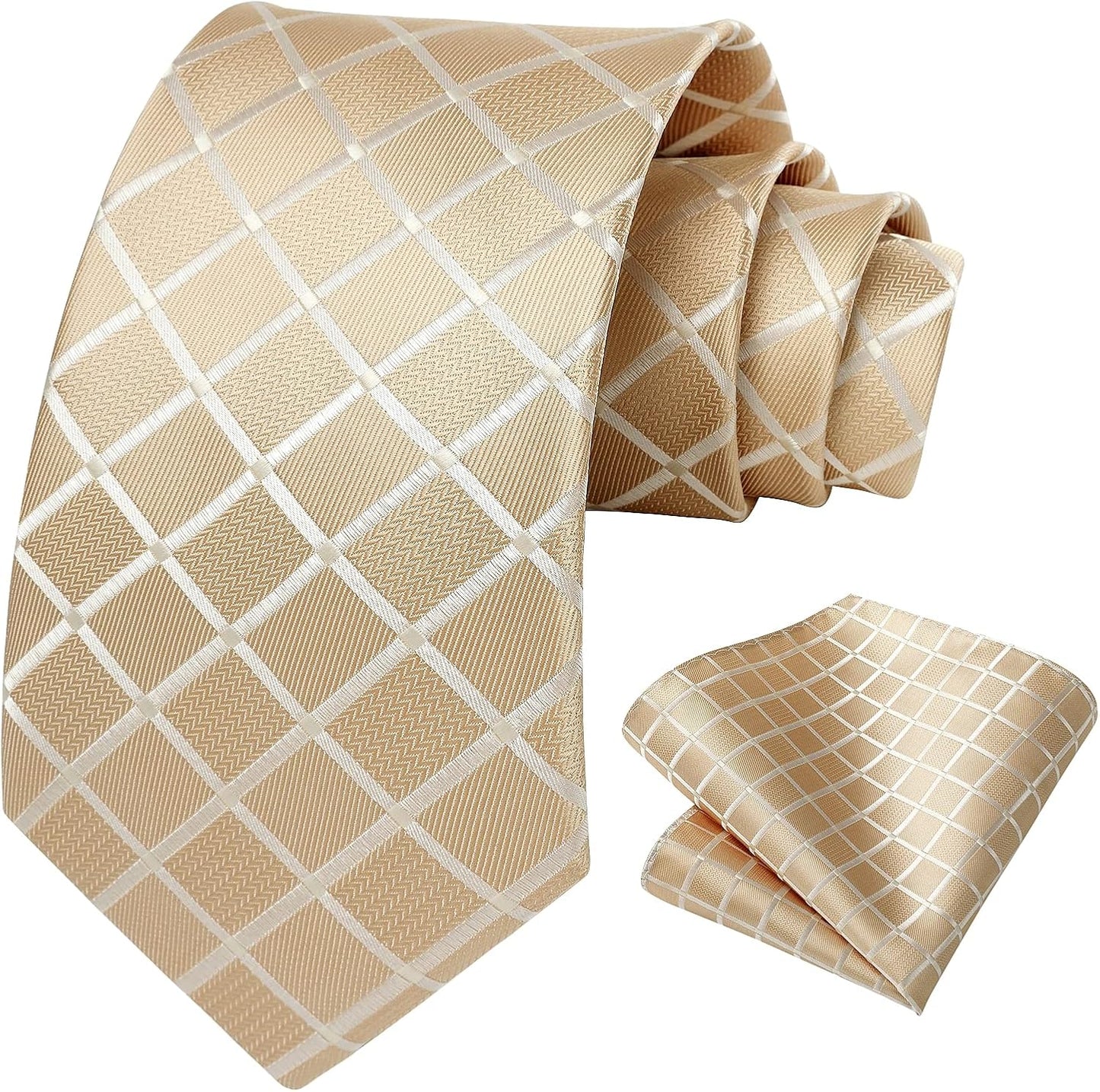 Plaid Checkered Tie Handkerchief Woven Classic Formal Men'S Necktie & Pocket Square Set