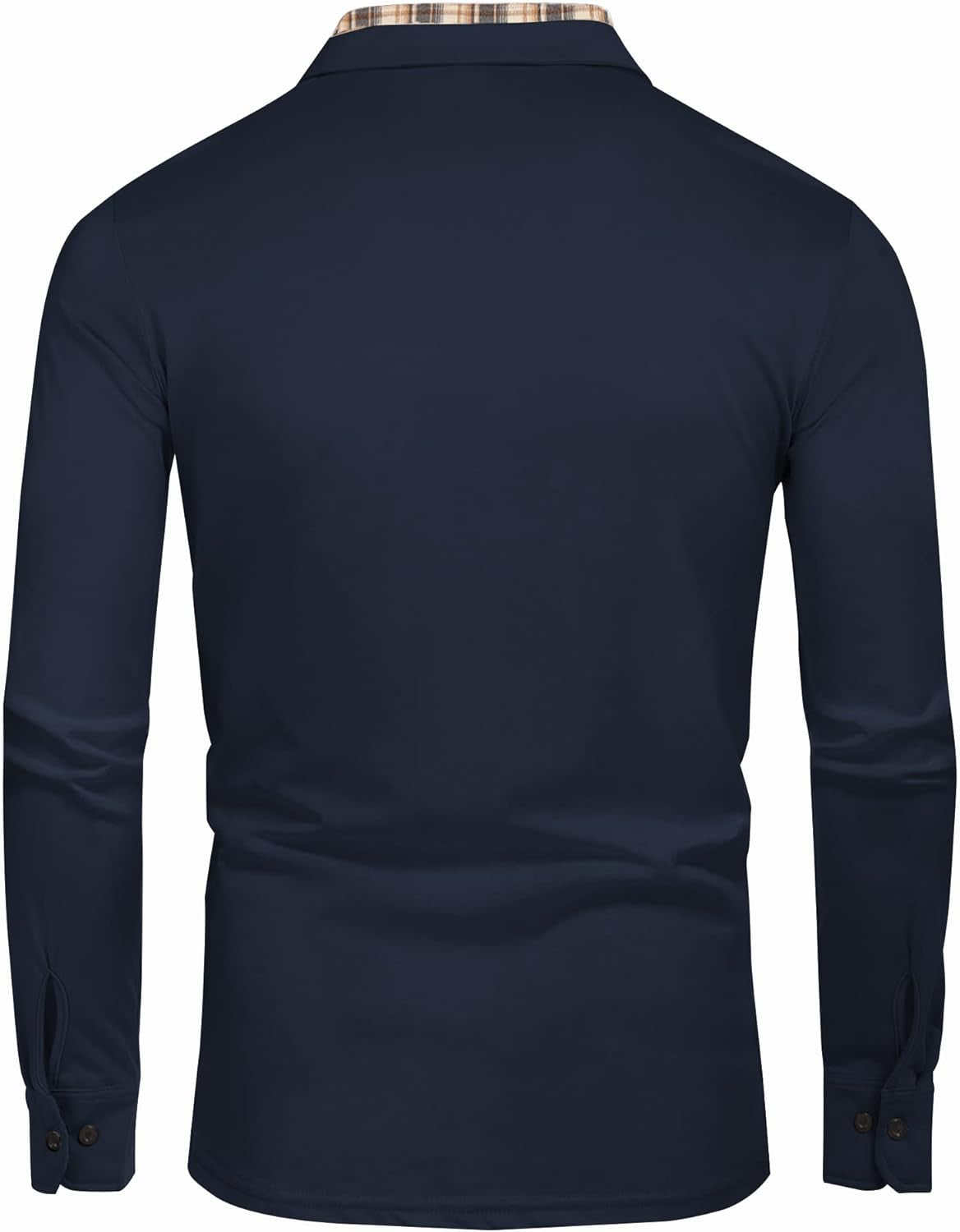 Men'S Casual Polo Shirt Long Sleeve Classic Plaid Button Tees with Pockets