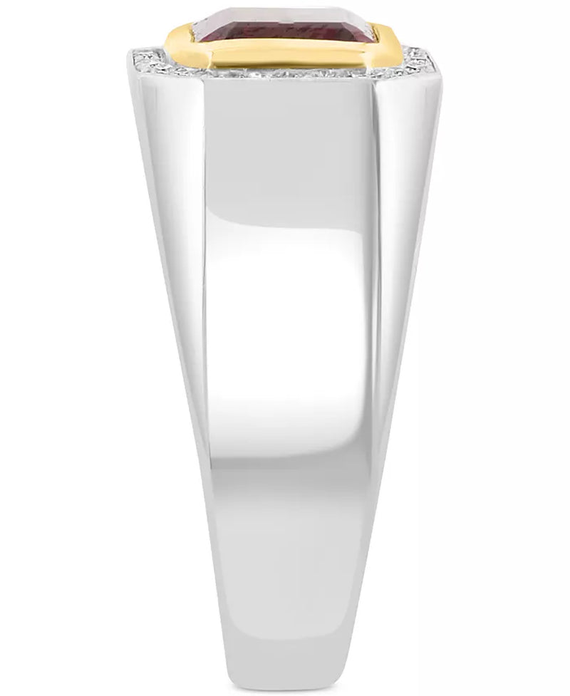 EFFY® Men'S Garnet (4-1/10 Ct. T.W.) & Diamond (1/6 Ct. T.W.) Ring in Sterling Silver & 14K Gold-Plate