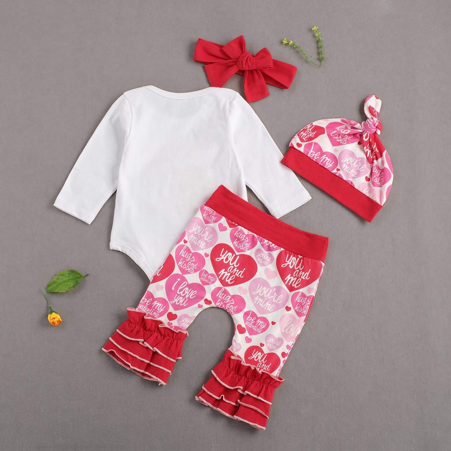 Newborn Baby Girls Valentine'S Day Outfits Ruffle Long Sleeve Romper Love Long Pants Headband 3Pcs Clothes (My First Valentine'S Day, 0-3M)