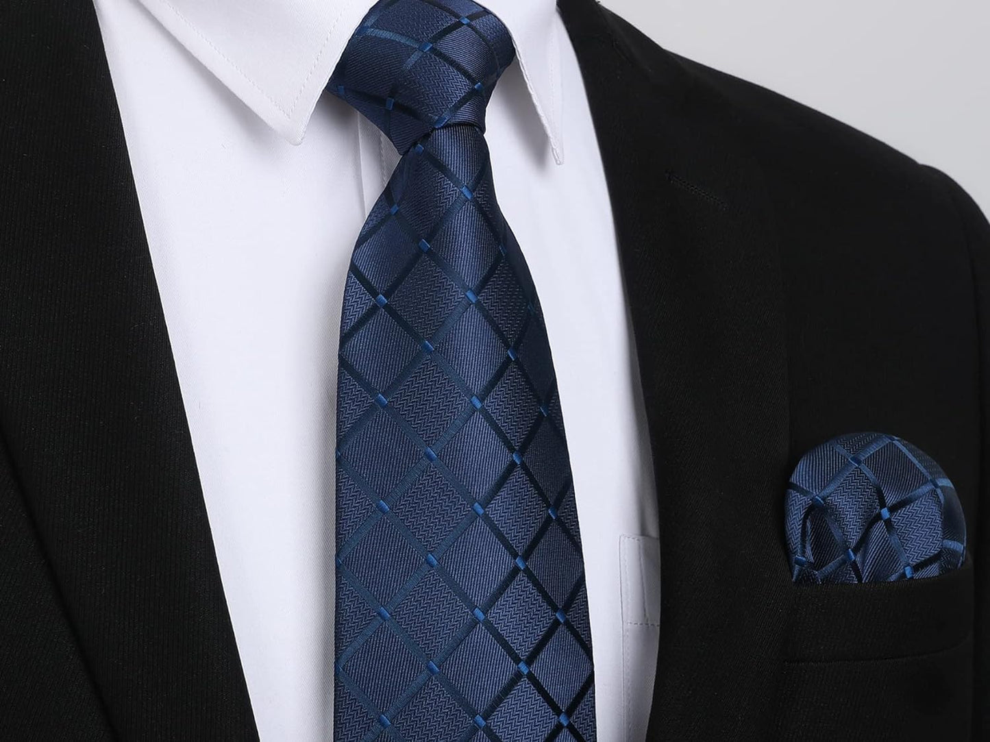 Plaid Checkered Tie Handkerchief Woven Classic Formal Men'S Necktie & Pocket Square Set