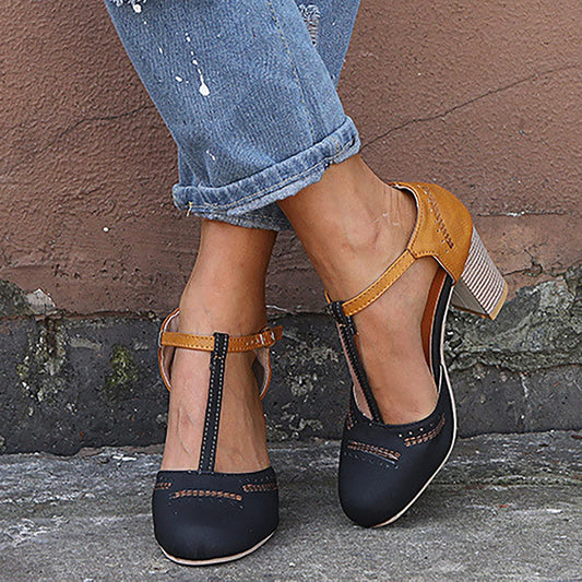 Women'S Classy Mary Janeclassic T-Strap Platform Mid-Heel Square Toe Oxfords High Heel Pumps New Dress Shoes