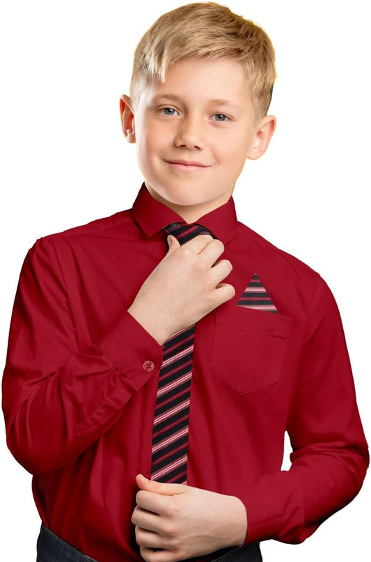 Boy'S 4 Piece Dress Shirt Set with Long Tie, Bow Tie and Hanky