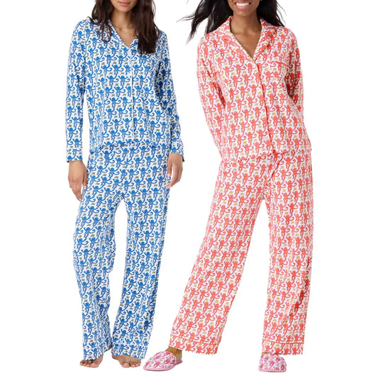 Cartoon Monkey Long Sleeves Blouse Shirt + Elastic Pants Women 2 Piece Pajama Set for Loungewear Comfy Sleepwear Vintage Outfits