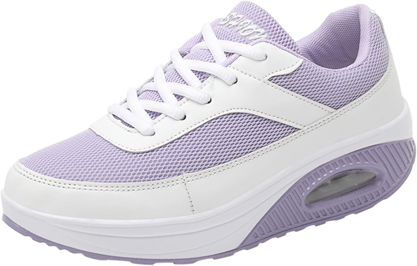 Fashion Fitness Walking Sneaker- RQWEIN Ladies Toning Rocker Shoes Womens Mesh Slip on Wedges Tennis Platform Sneakers(02#Purple,8.5