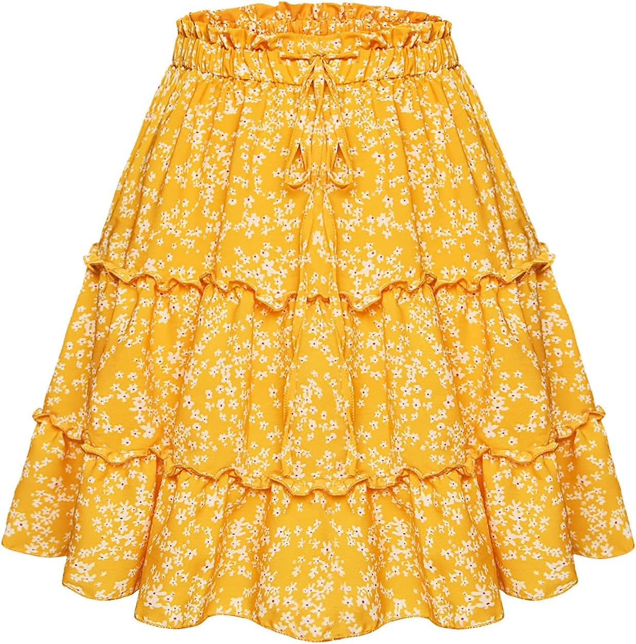Women'S Summer Boho Floral Print Mini Skirt High Waist Drawstring Tiered Skirts