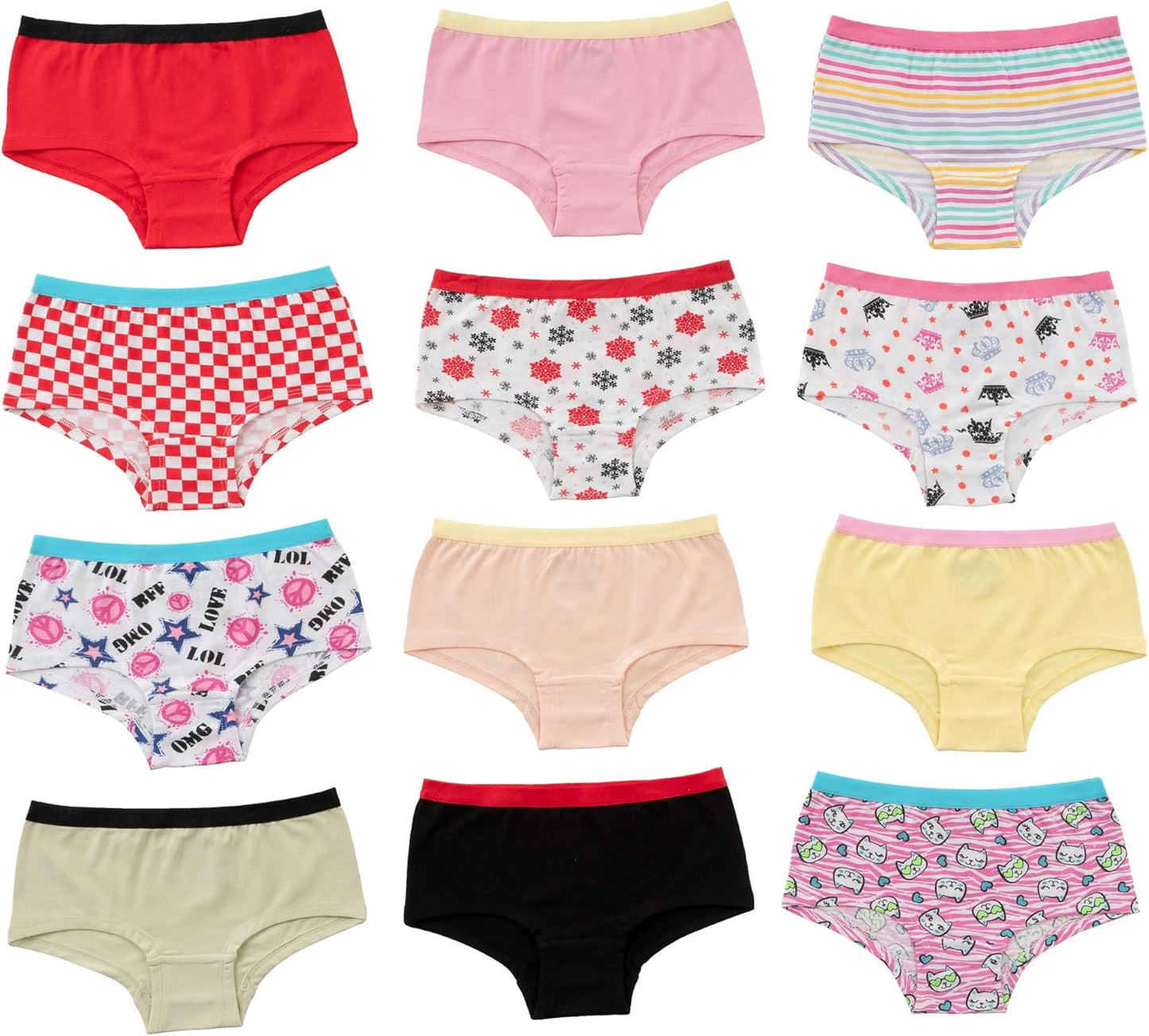 Alyce Intimates Girls Panties, Assorted Solids & Prints Pack of 12