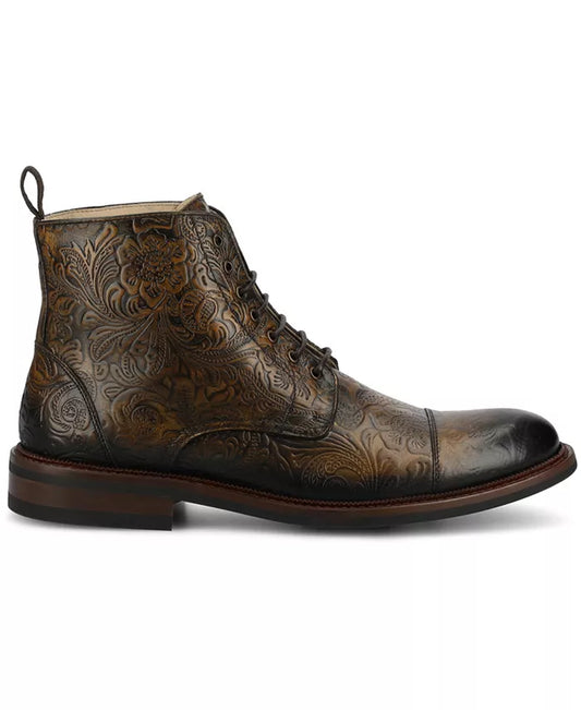 Men'S Rome Embossed Leather Cap Toe Lace-Up Boot