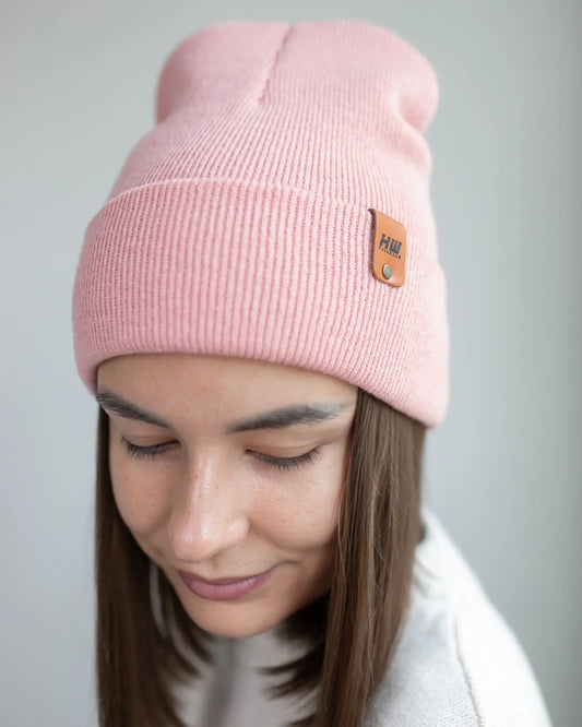 HAAKWEAR Knit Cuffed Classic Beanie / Hat - Pearl Pink, Made in USA
