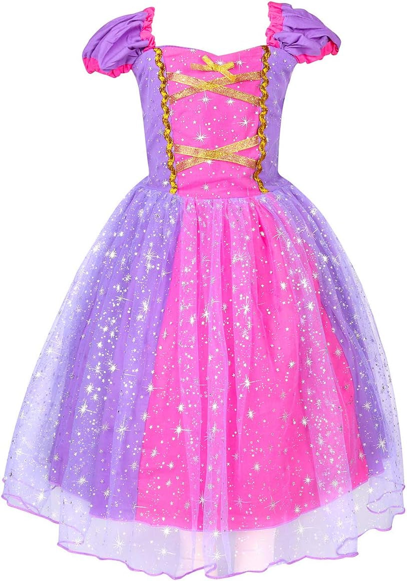 Princess Dress Costume for Little Girls Christmas Day Gift Birthday Party Shining Dress(Purple with Accessories, 120Cm