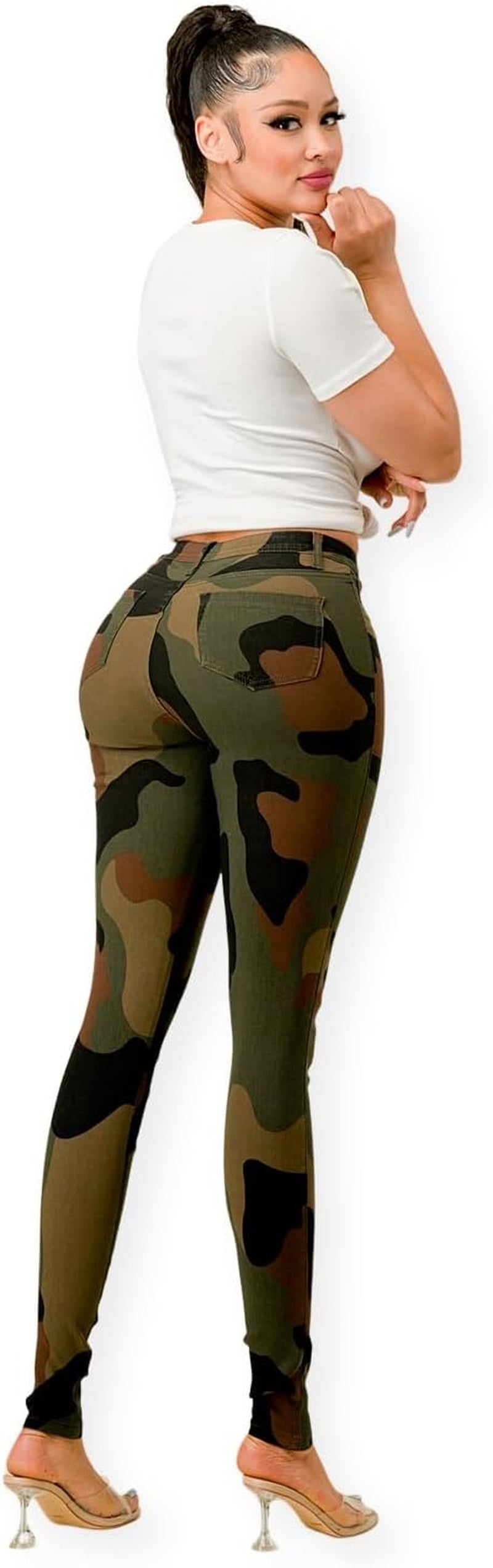 High Waisted-Rise Colored Stretch Skinny Destroyed Ripped Distressed Jeans for Women Olive Mustard RED