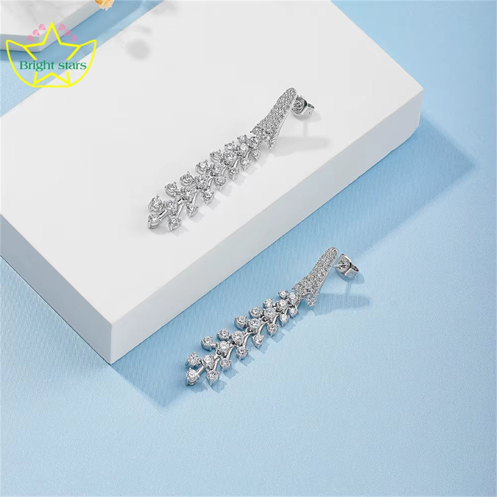 Bright Star Light Luxury Long Tassel Earrings Synthetic Zircon 925 Silver Nail Phoenix Feather Earrings