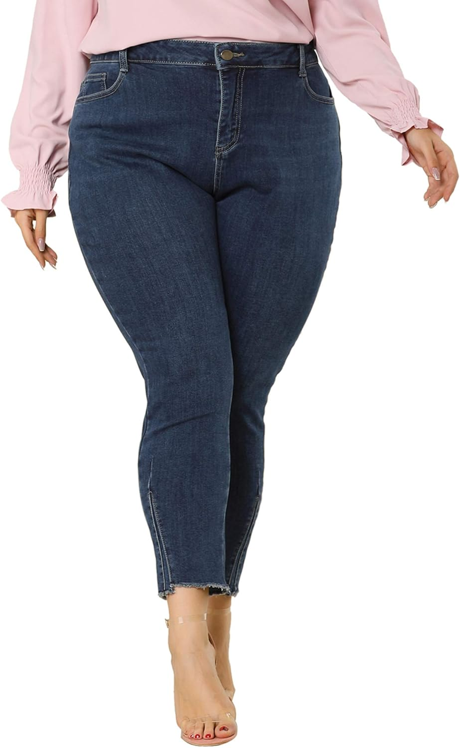 plus Size Jeans for Women Frayed Hem Stretchy Mid-Rise Skinny Ankle Jean 4X Blue