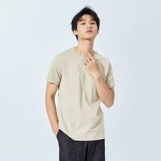 Summer Cotton T Shirts Men 2025 Simple O Neck Stretch Solid New Tops Clothing Casual Tshirt Man Streetwear Cool Tee Shirts
