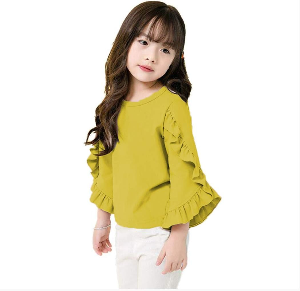 Little Girls Ruffle Bat T Shirt Autumn Princess Girl Blouses Spring Tops