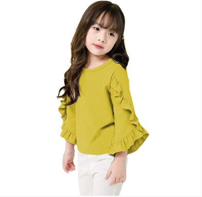 Little Girls Ruffle Bat T Shirt Autumn Princess Girl Blouses Spring Tops