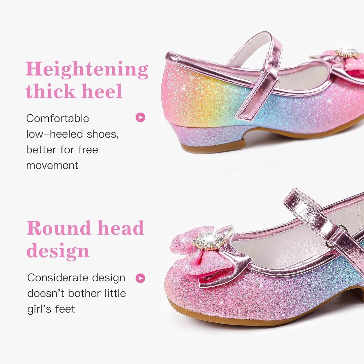 Girls Dress Shoes Mary Jane Wedding Flower Bridesmaids Heels Glitter Princess Shoes for Kids Toddler