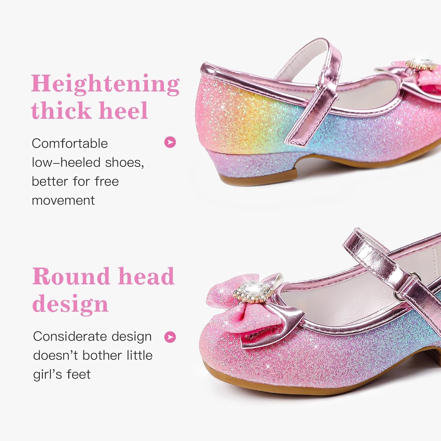 Girls Dress Shoes Mary Jane Wedding Flower Bridesmaids Heels Glitter Princess Shoes for Kids Toddler