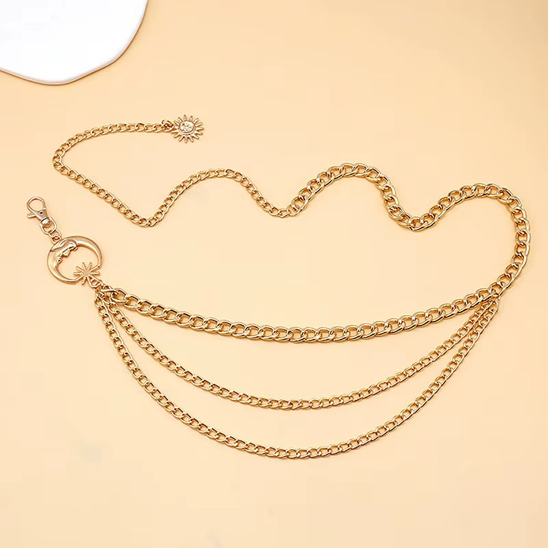 1Pc Women Waist Chain Belt for Dress Skirt Belts with Moon Star Waistbands Gold Silver Ladies Clothing Accessories