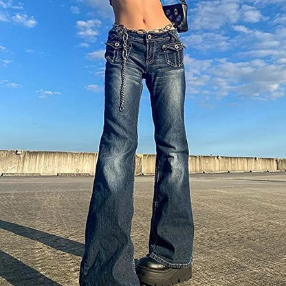 Women Gothic Cargo Pants Loose Low Waist Trousers Wide Leg Baggy Jeans Harajuku Streetwear Punk