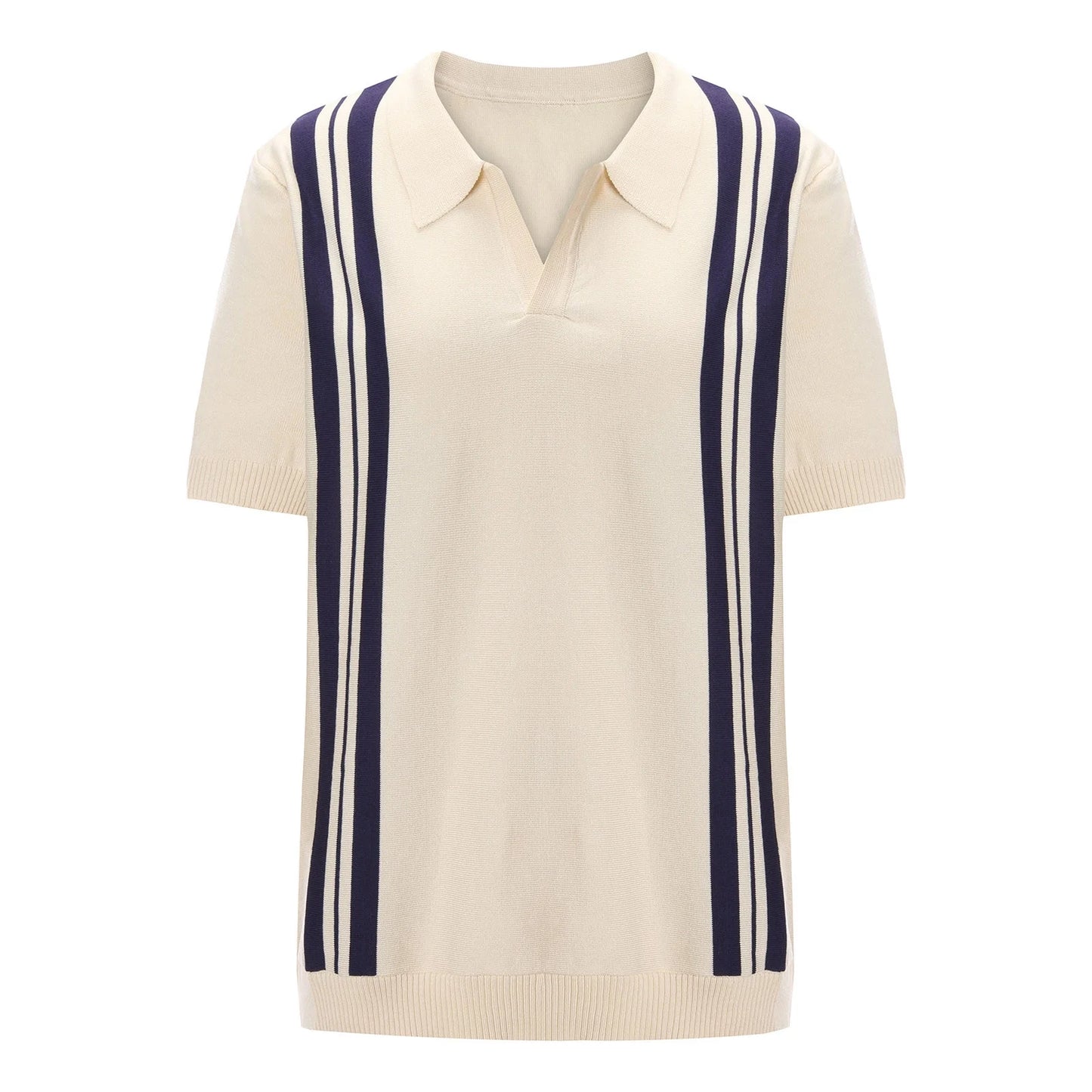 Men'S Short Sleeve Shirt Knit Striped Lapel Shirt Tops
