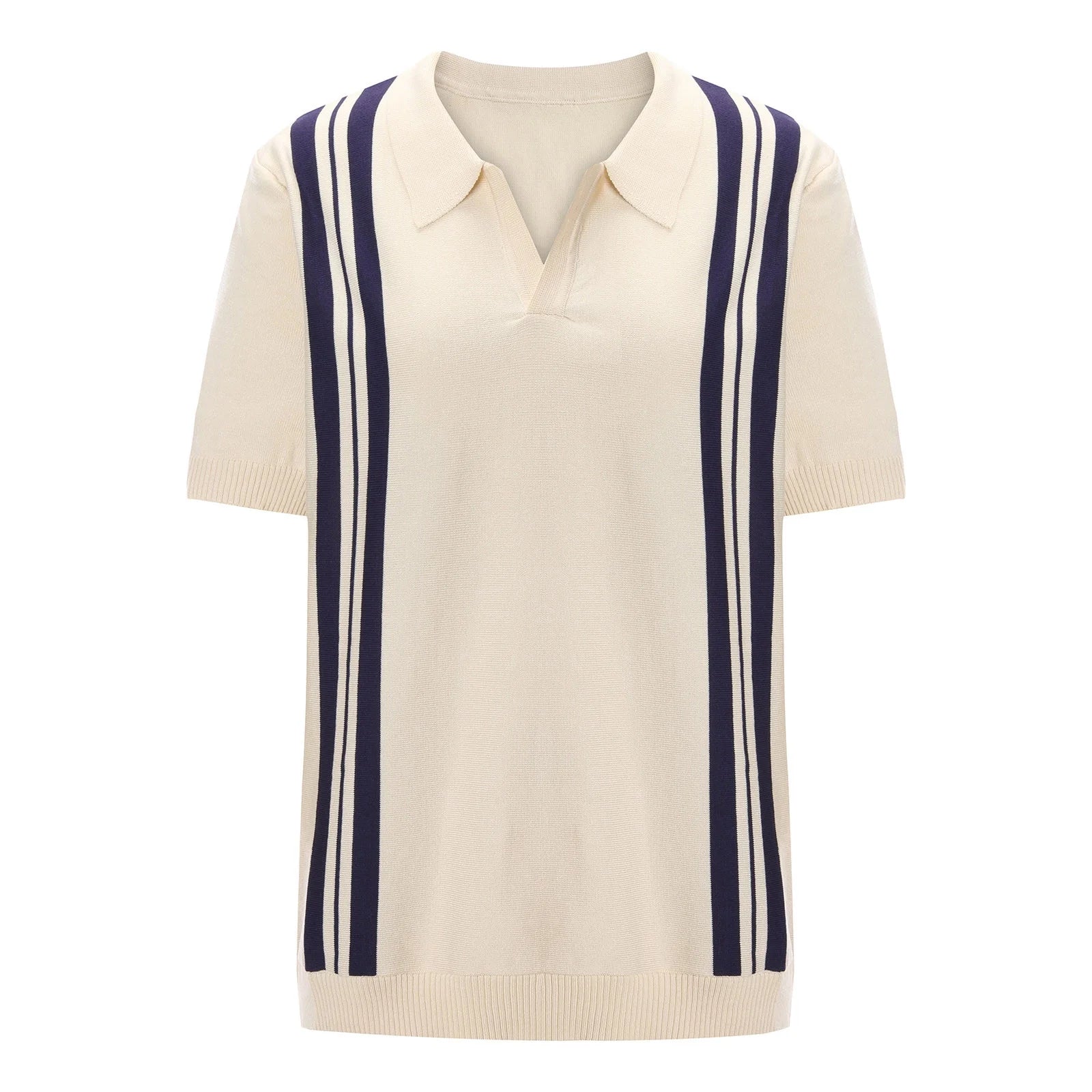 Men'S Short Sleeve Shirt Knit Striped Lapel Shirt Tops