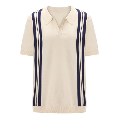 Men'S Short Sleeve Shirt Knit Striped Lapel Shirt Tops