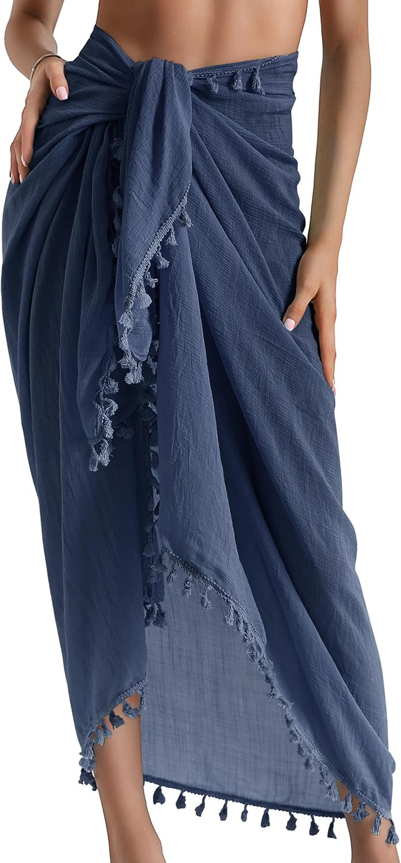 Beach Sarong Pareo Womens Semi-Sheer Swimwear Cover Ups Short Skirt with Tassels