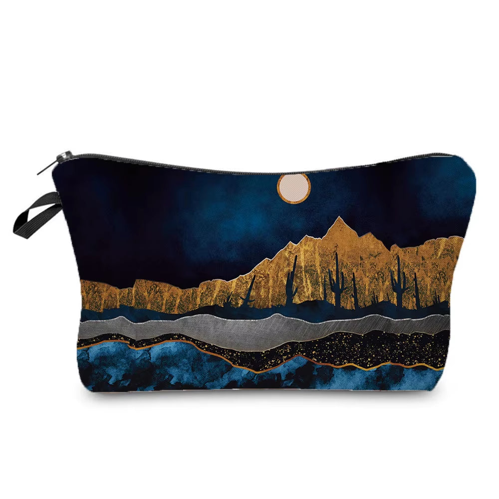 Landscape Painting Makeup Bag Polyester Cosmetic Bag Women'S Necessaire Pouch with Zipper Shaver Kit Bags Luxury Man Travel Bag
