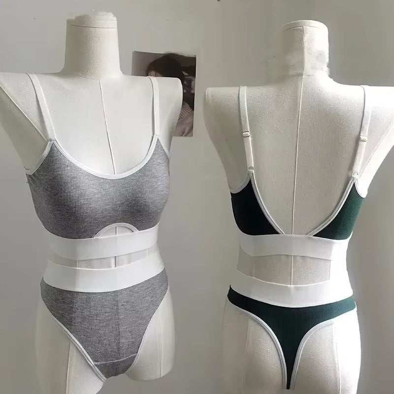 Seamless Bras Sports Bra and Panties Set Women Hollow Out Cotton Underwear U Back Push up Bras Comfort Sexy Lingerie Set