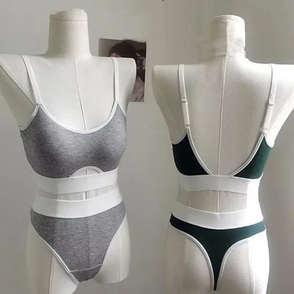 Seamless Bras Sports Bra and Panties Set Women Hollow Out Cotton Underwear U Back Push up Bras Comfort Sexy Lingerie Set