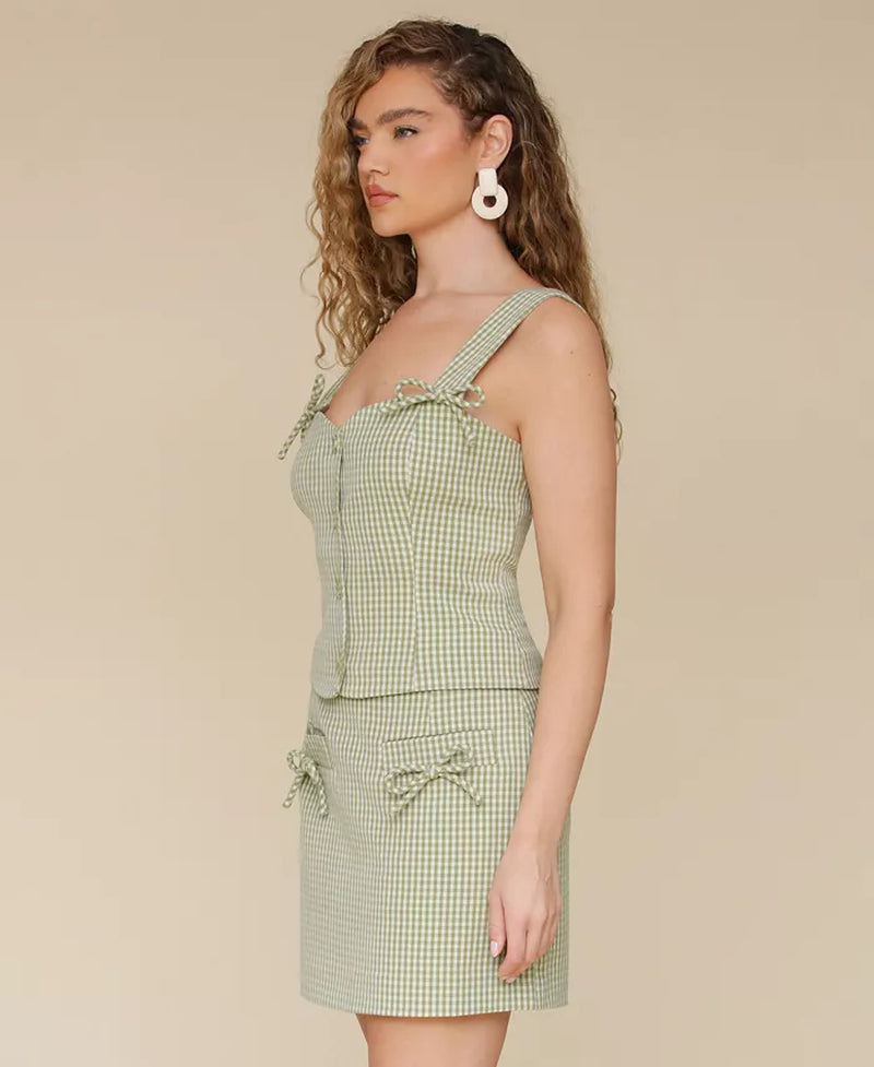 Women'S Bow-Trim Sweetheart-Neck Gingham Top