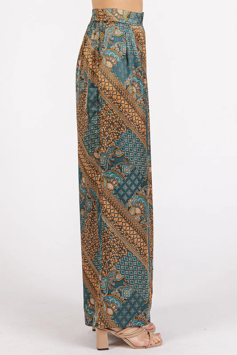 Mittoshop Paisley Patchwork Print Satin Wide Leg Pants