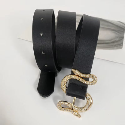 Designer Belts for Women High Quality Luxury Brand Shiny Rhinestone Snake Buckle PU Leather Corset Belt Ladies Jeans Waistband