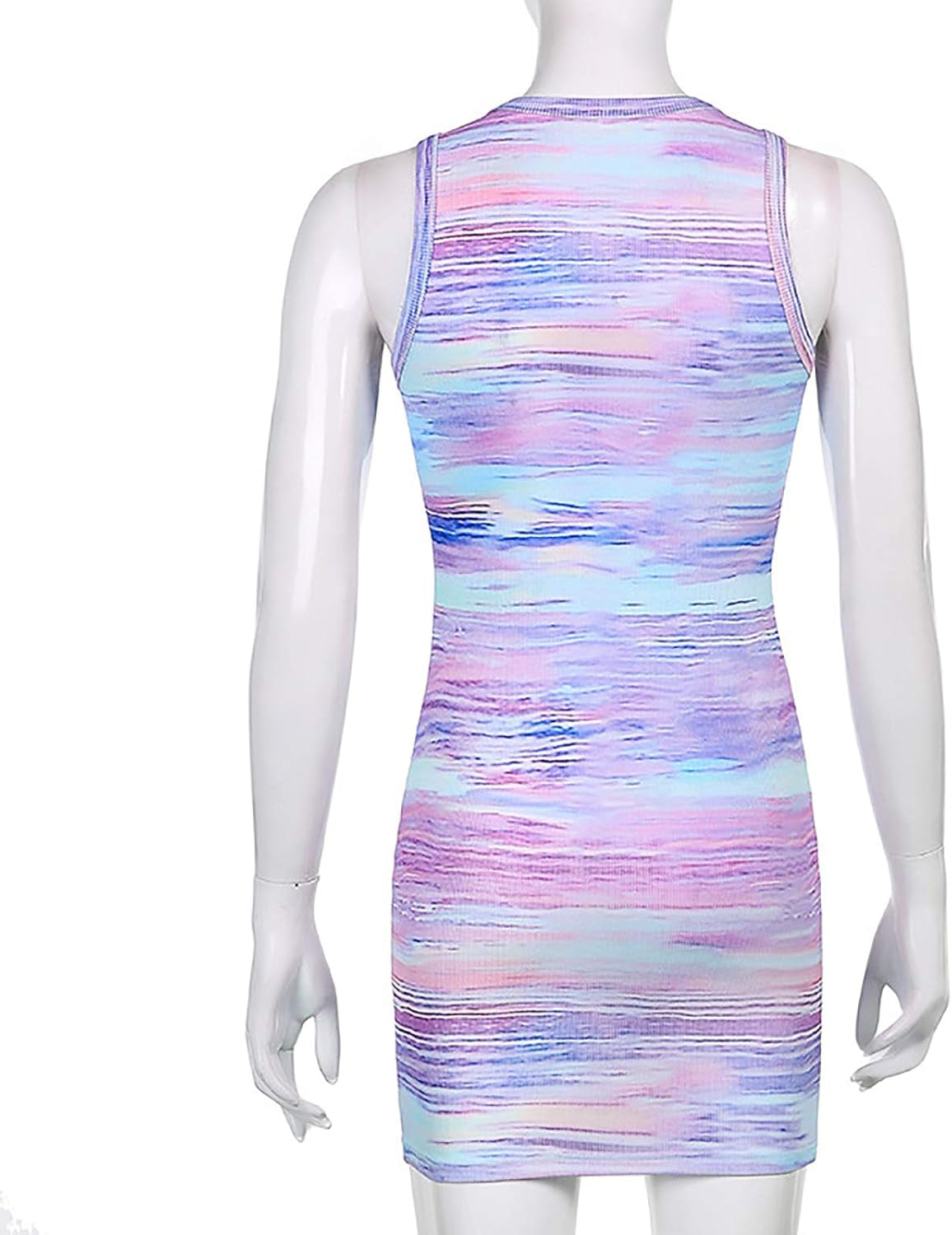 Mini Dress for Women Sleeveless Tie Dye Bodycon Tank Dress round Neck Knitted Dress Purple,Large