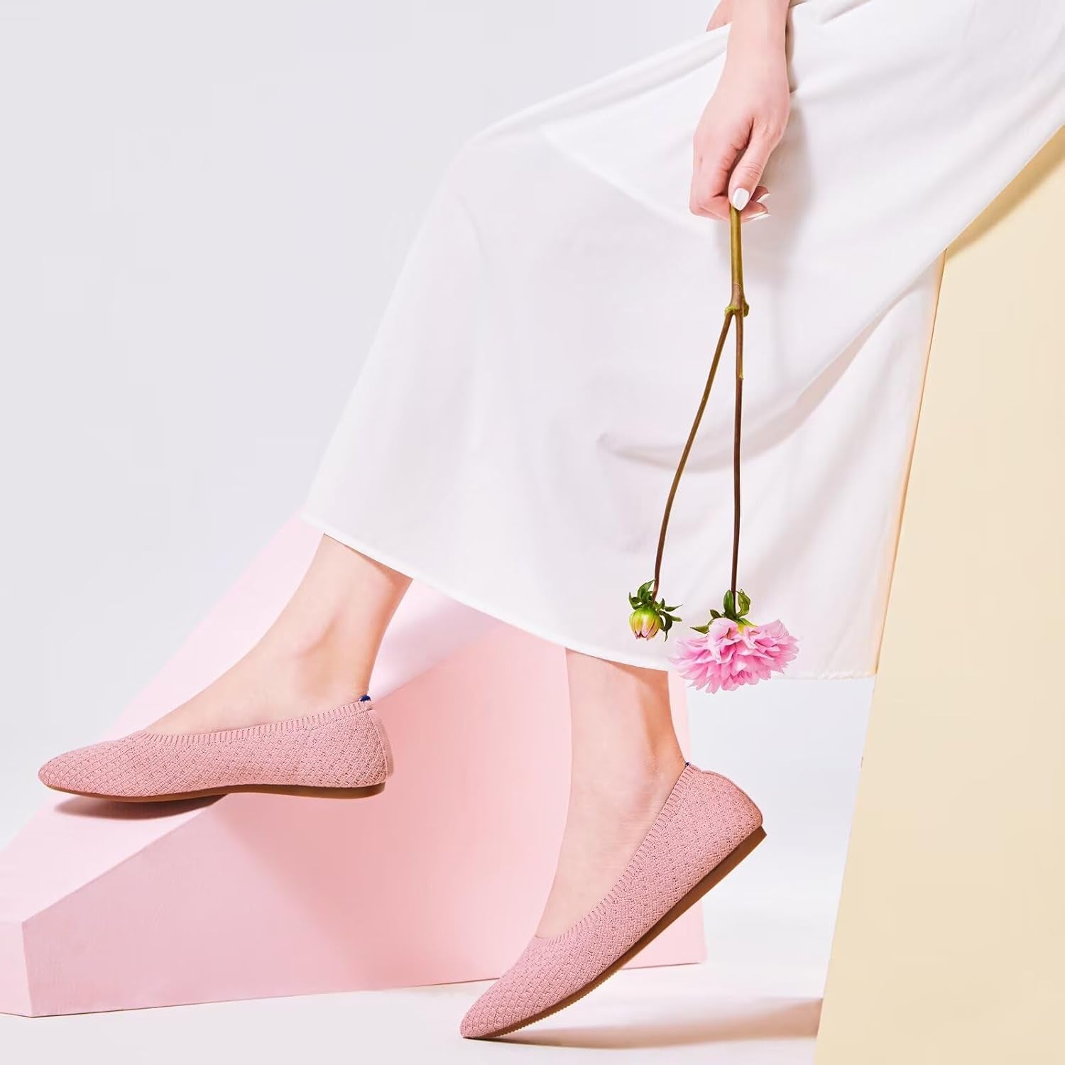 Womens Pointed Toe Flats Knit Dress Shoes Comfort Women Shoes Slip on Shoes for Woman Classic Softable Shoes Low Wedge
