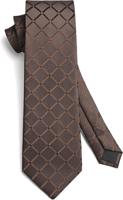 Plaid Checkered Tie Handkerchief Woven Classic Formal Men'S Necktie & Pocket Square Set