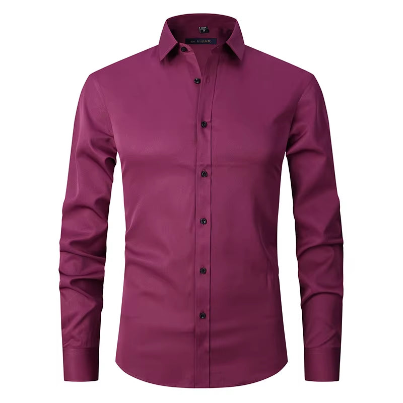 Men'S Purple Bamboo Fiber Dress Shirts Brand Long Sleeve Shirt Solid Slim Fit Casual Formal Non Iron Work Shirt Camisa Masculina
