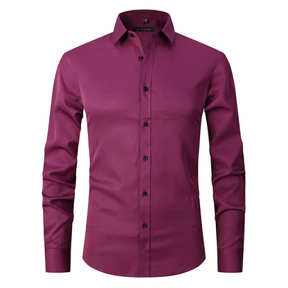 Men'S Purple Bamboo Fiber Dress Shirts Brand Long Sleeve Shirt Solid Slim Fit Casual Formal Non Iron Work Shirt Camisa Masculina