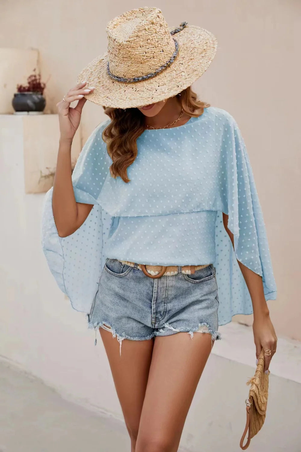 Swiss Dot round Neck Blouse