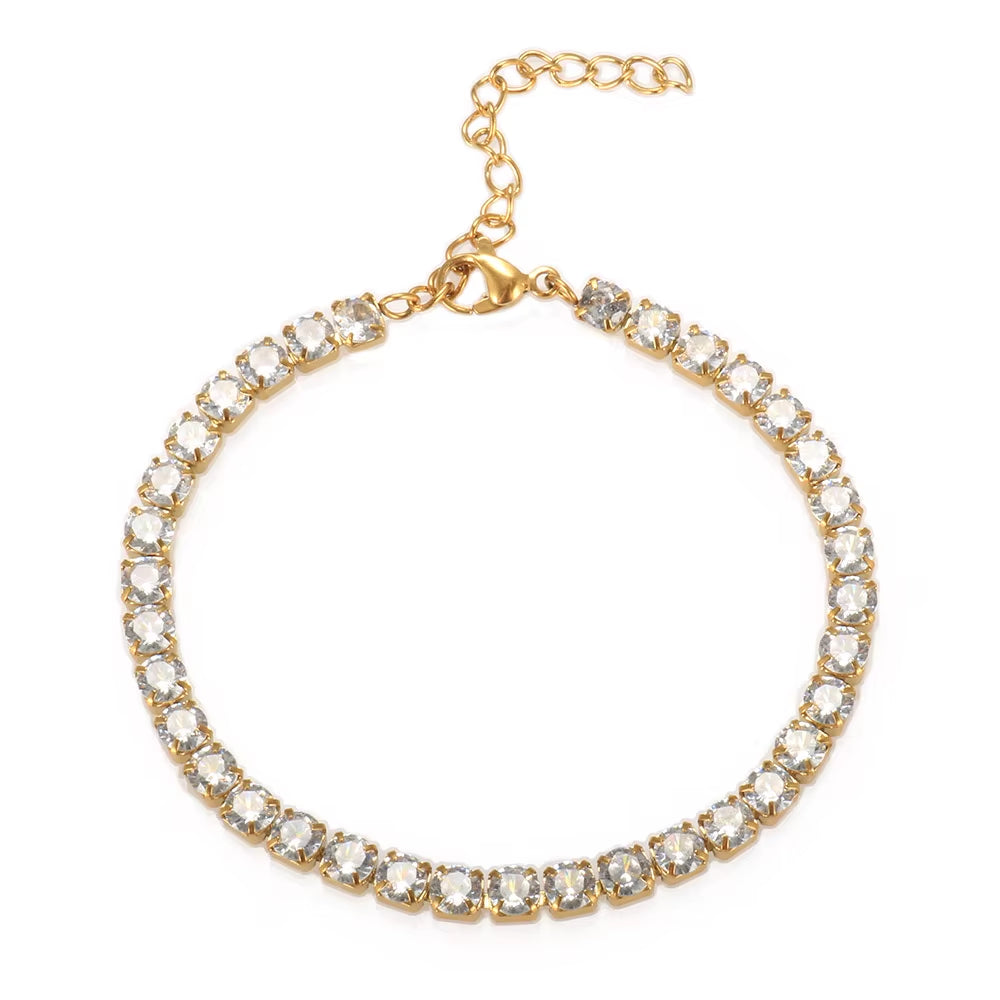 Fashion High Quality Stainless Steel Cubic Zirconia Collar Necklace Rhinestone Bracelet Woman Trendy Jewelry Set Gift Wholesale