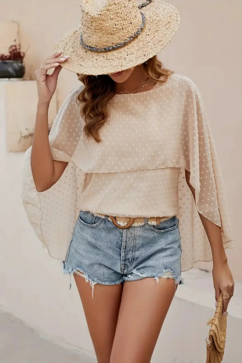 Swiss Dot round Neck Blouse