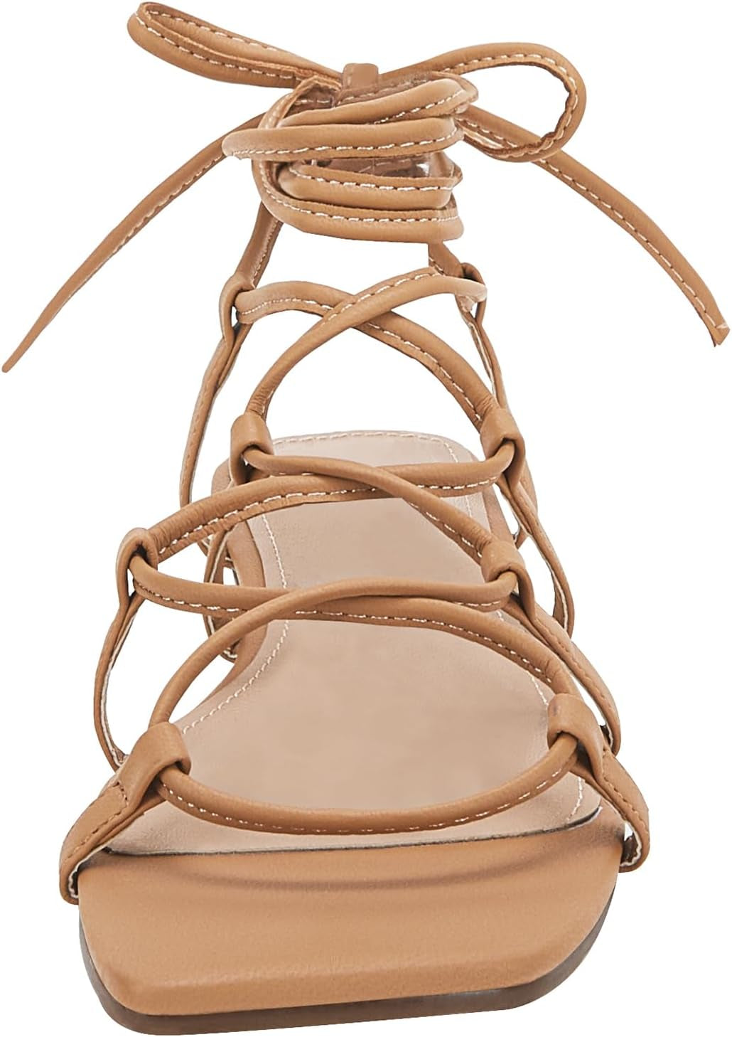 Womens Lace up Square Toes Flat Sandals with Ankle Strap Summer Criss-Cross Gladiator Shoes