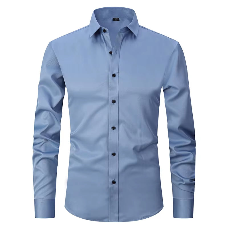 Men'S Purple Bamboo Fiber Dress Shirts Brand Long Sleeve Shirt Solid Slim Fit Casual Formal Non Iron Work Shirt Camisa Masculina