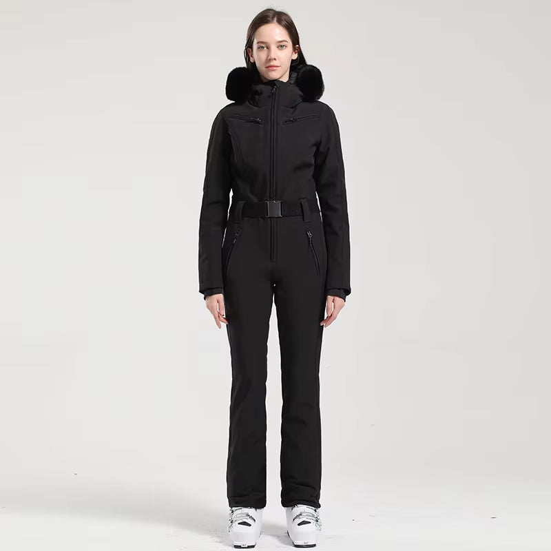 One-Piece Ski Suit Women Thickening Snowboard Female Overalls Winter Windproof Waterproof Breathable Clothing Skiing