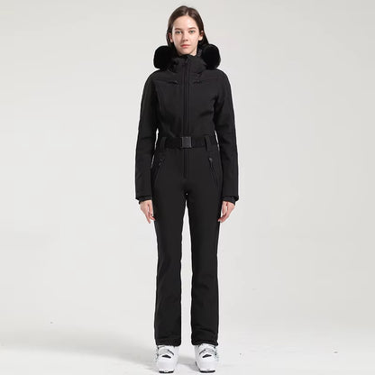 One-Piece Ski Suit Women Thickening Snowboard Female Overalls Winter Windproof Waterproof Breathable Clothing Skiing