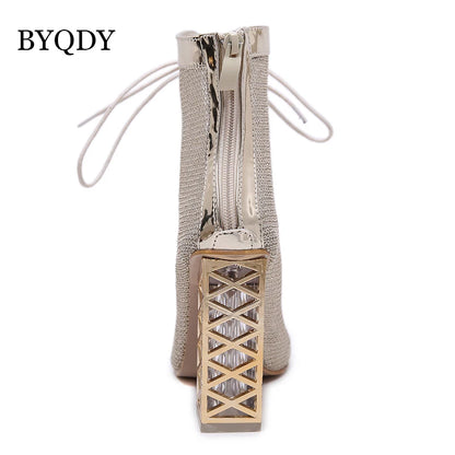 2021 New Summer Sandal Sexy Golden Bling Gladiator Sandals Women Pumps Shoes Lace-Up High Heels Sandals Boots Gold 43